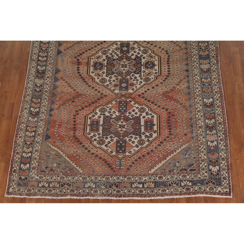 Traditional Bakhtiari Persian Vintage Rug Handmade Orange Wool Carpet - 6'10"x 9'11"