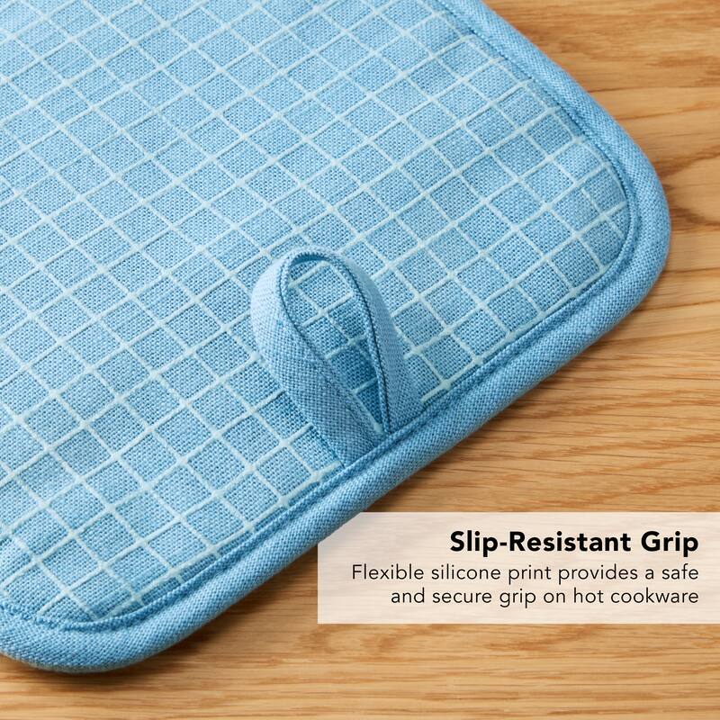 KITCHENAID Gourmet Series Gridlines Pot Holders 2-Pack Set, Heat Resistant up to 600°F, Soft Silicone Grip, Magnetic Cuff