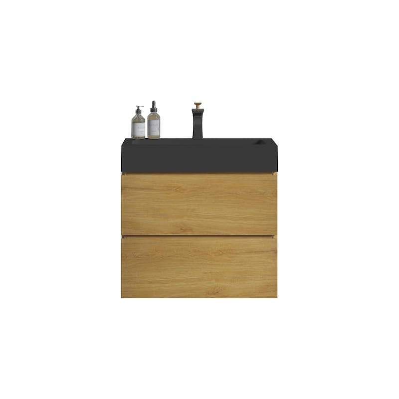 24"Bathroom Vanity with Sink,Storage Wall Mounted Floating Bathroom Vanity,One-Piece Black Sink Basin WITHOUT Drain and Faucet