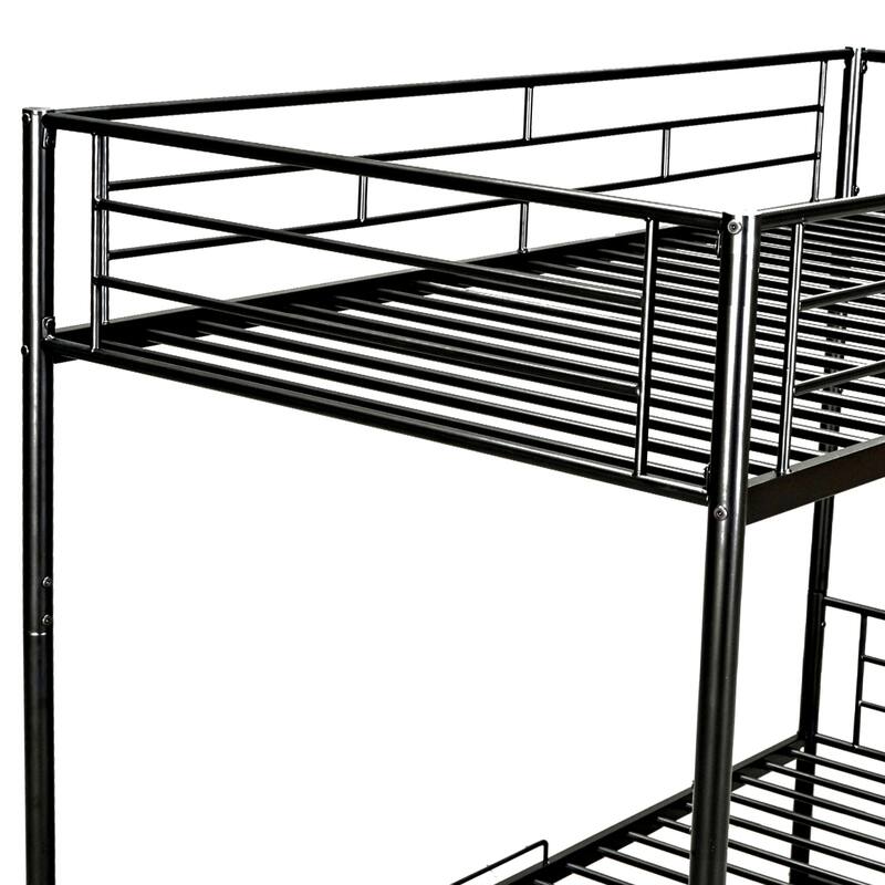 Twin Over Twin Metal Bunk Bed with Shelf and Guardrails