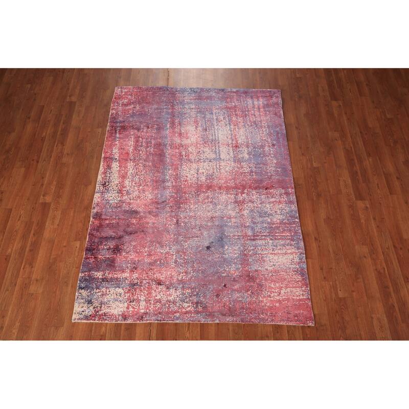 Colorful Abstract Contemporary Rug Hand-Knotted Wool Carpet - 4'8" x 6'7"