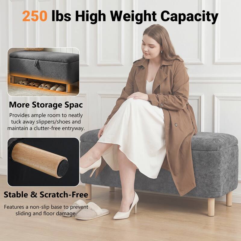 Upholstered Storage Ottoman Bench with Large Hidden Storage Fabric End of Bed Bench