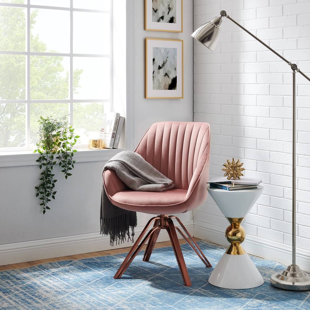 Art Leon Classical Velvet Swivel Office Accent Chair with Golden Legs