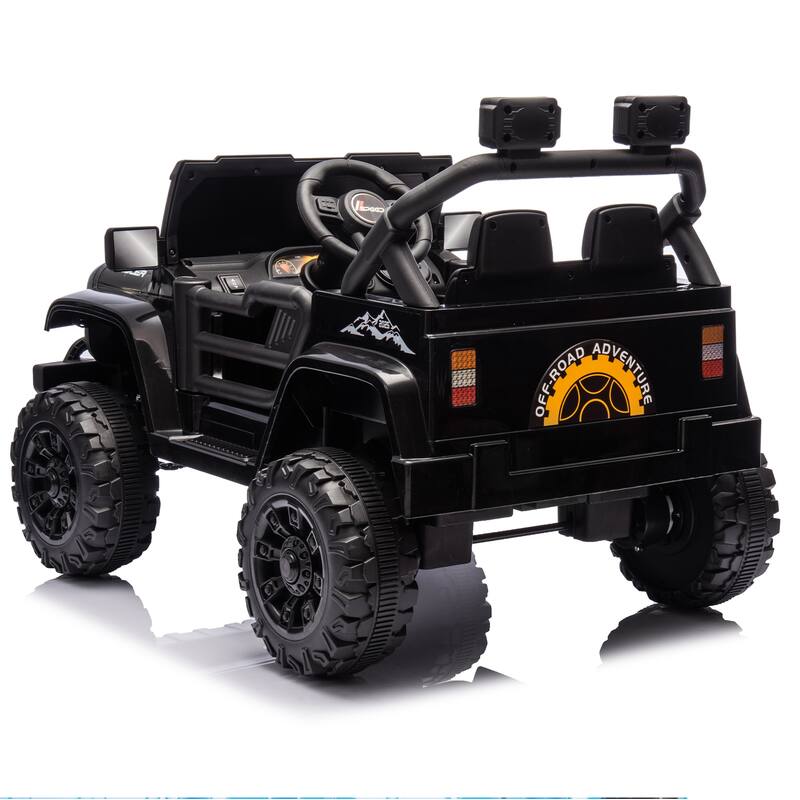 Black Ride on Truck Car with Removable Steering Wheel, Electric Car for Kids with LED Lights, Battery Powered Electric Car