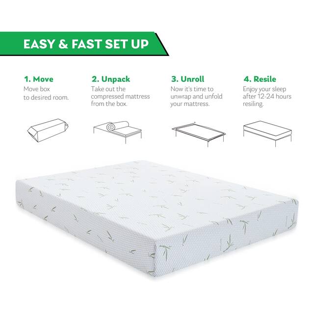 8 inch Green Tea Gel Memory Foam Mattress, Cooling Medium Feel Bed Mattress in a Box, CertiPUR-US