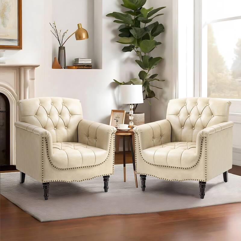 31" W Tufted Vegan Leather Accent Chairs for Living Room Set of 2