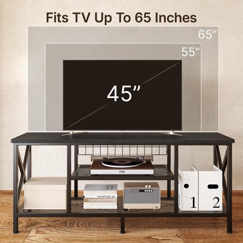 Industrial TV Stand TV Console for Televisions Bedroom with Open Storage Shelves