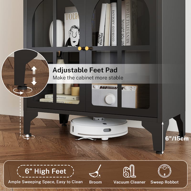 73.6-Inch Arched Metal Storage Display Cabinet with Adjustable Shelves