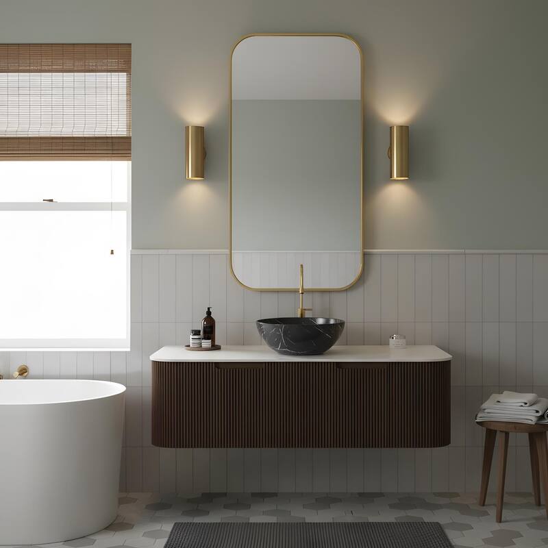 Wall Mounted Bathroom Vanity with Black Bowl Ceramic Basin