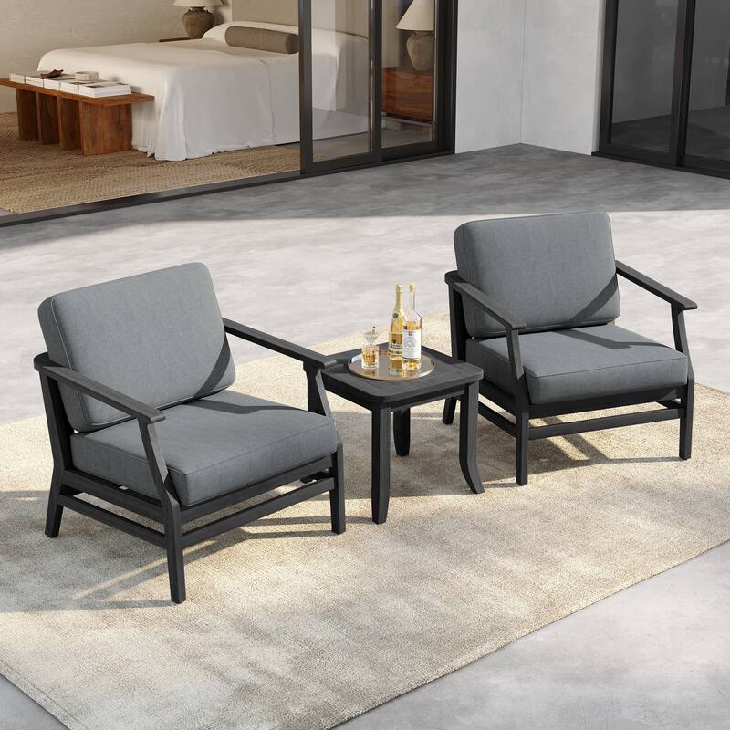 3 Set Outdoor Teak Wood Club Chairs with Side Table