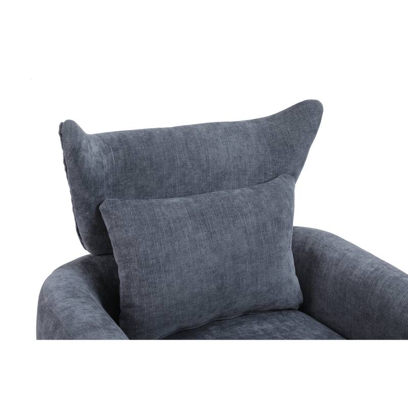 Swivel Accent Chair with Pillow Wide Upholstered & Gold Base, Modern Barrel Chair, 360-degree Swivel Sofa Chair for Living Room