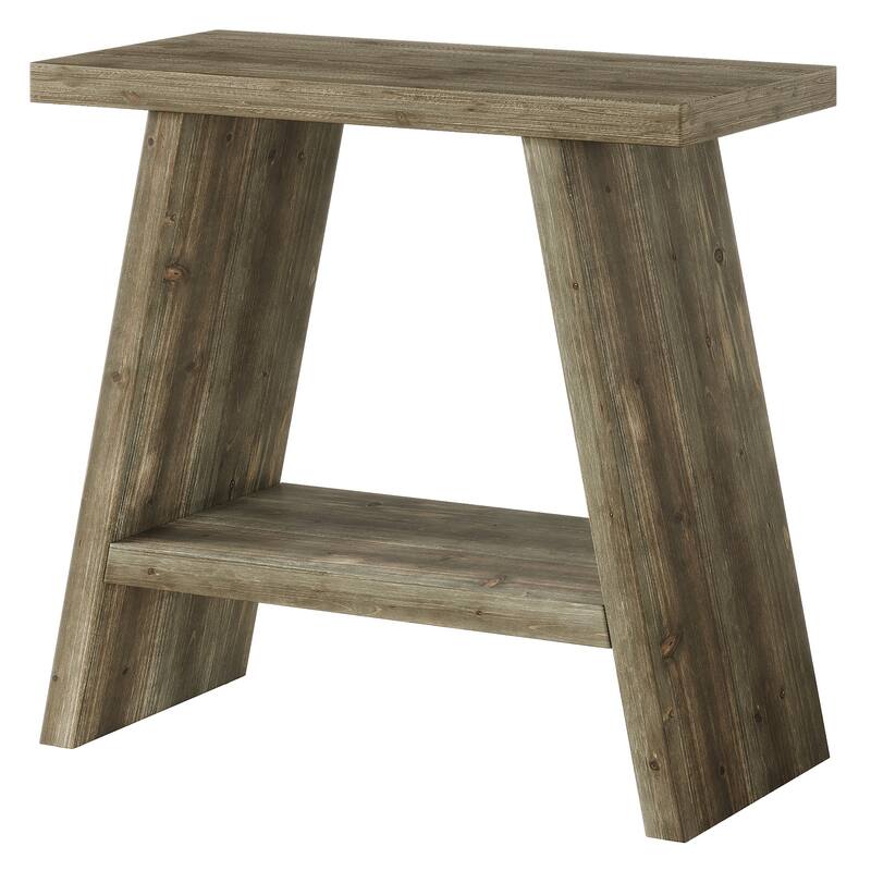 Solid Wood Farmhouse Side Table with 2-tier Storage Shelf
