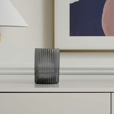 8" Black Cylinder Ribbed Glass Table Vase - 5.59