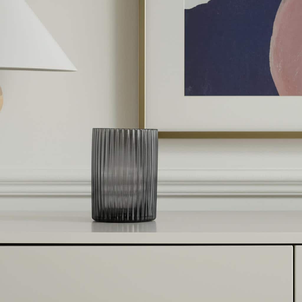 8" Black Cylinder Ribbed Glass Table Vase - 5.59