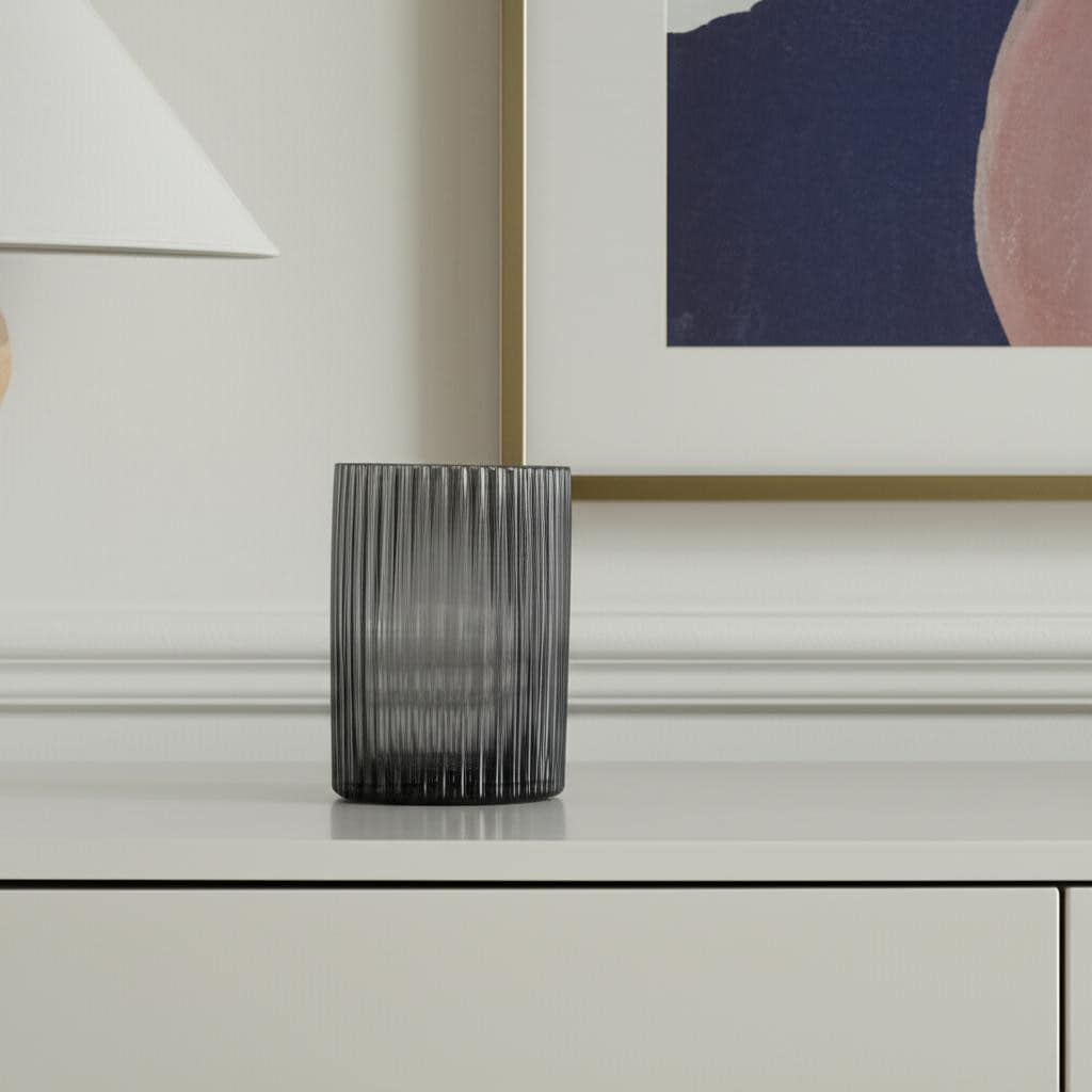8" Black Cylinder Ribbed Glass Table Vase - 5.59