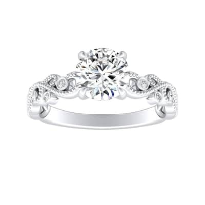 Auriya 14k Gold 1/2ct TW Vintage Moissanite and Diamond Engagement Ring 1/10cttw