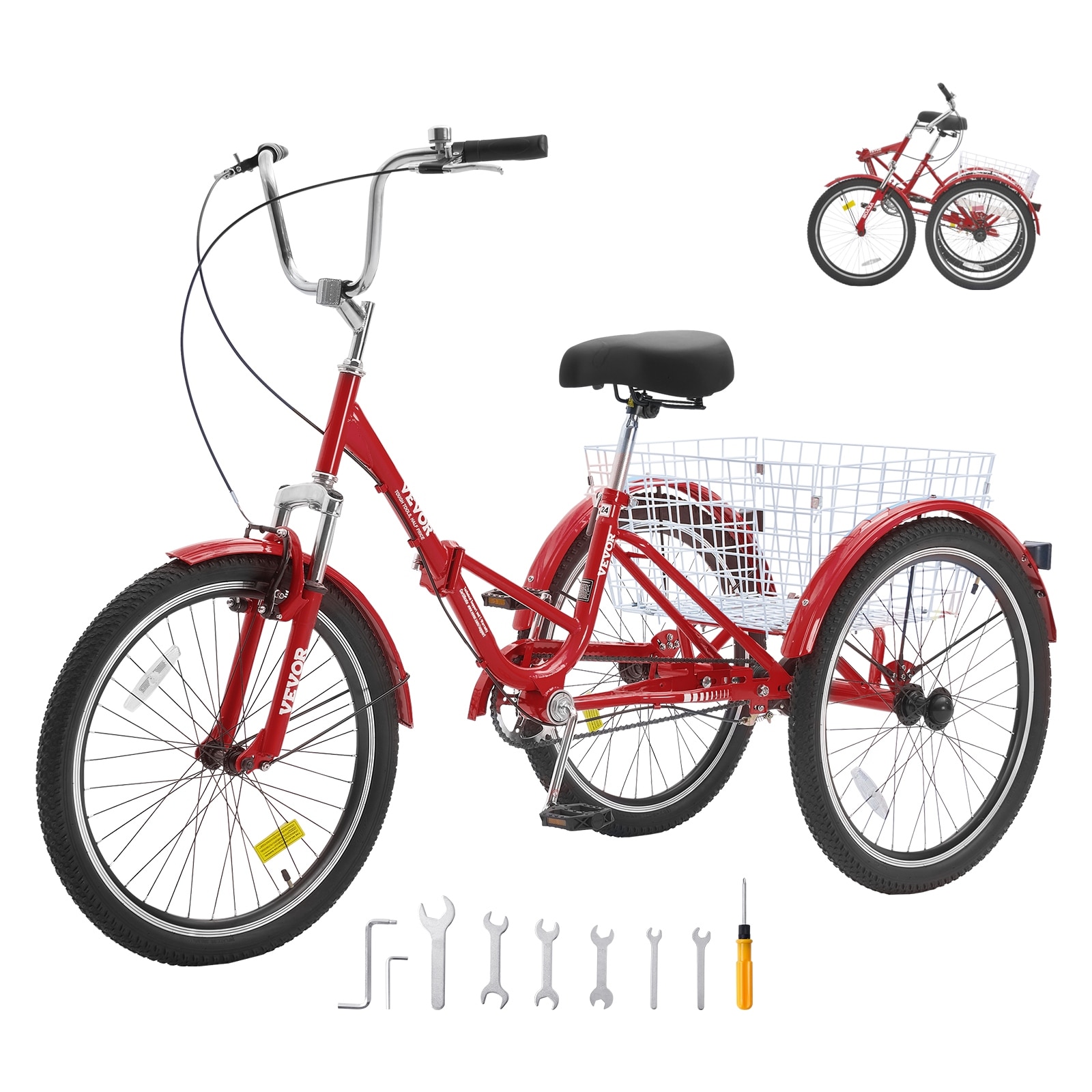 VEVOR Folding Adult Tricycle, with Large Rear Basket, Shopping Picnic Foldable Tricycles for Adults, Women, Men, Seniors