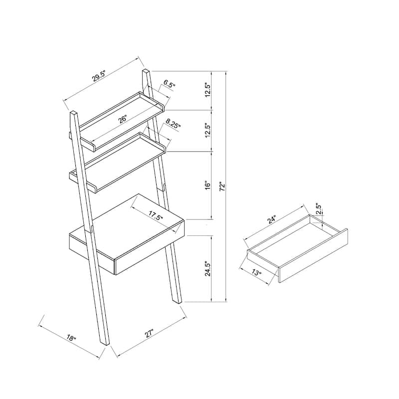 GDFStudio - Mason Modern Home Office Desk with Ladder Bookcase, One Drawer, and Two Shelves