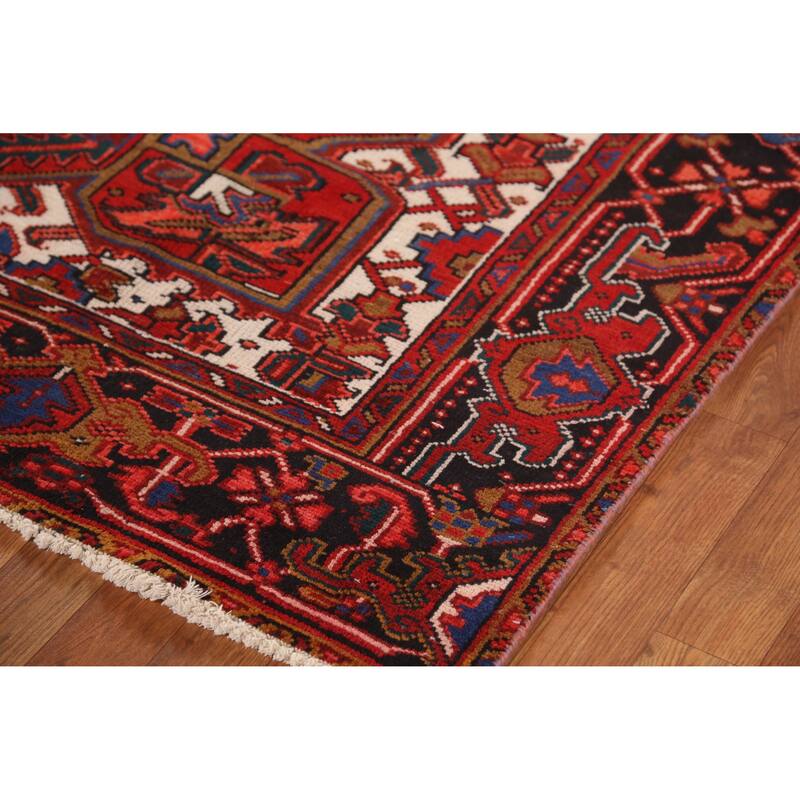 Hand Knotted Oriental 100% Wool Carpet Traditional Medallion Red Heriz Area Rug - 11' 0'' X 7' 3''