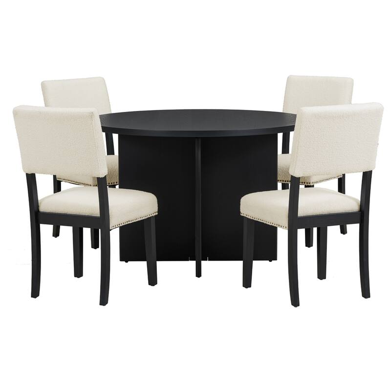 5-Piece Round Dining Table Set with 4 Upholstered Dining Chairs