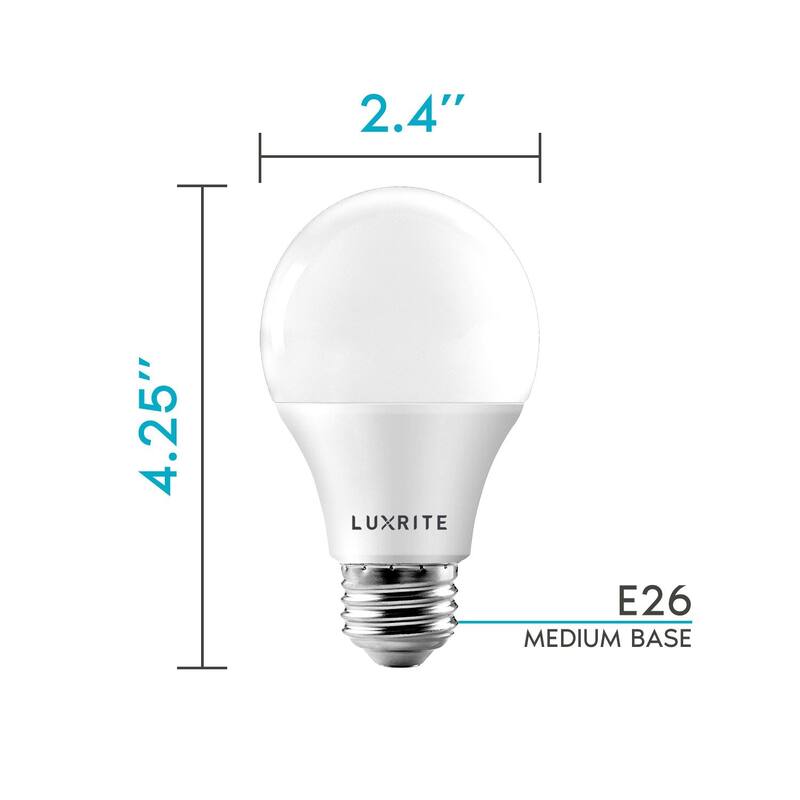Luxrite A19 LED Light Bulb 60W Equivalent 3500K 800 Lumens Dimmable 9W Enclosed Fixture Rated E26 Base 6 Pack