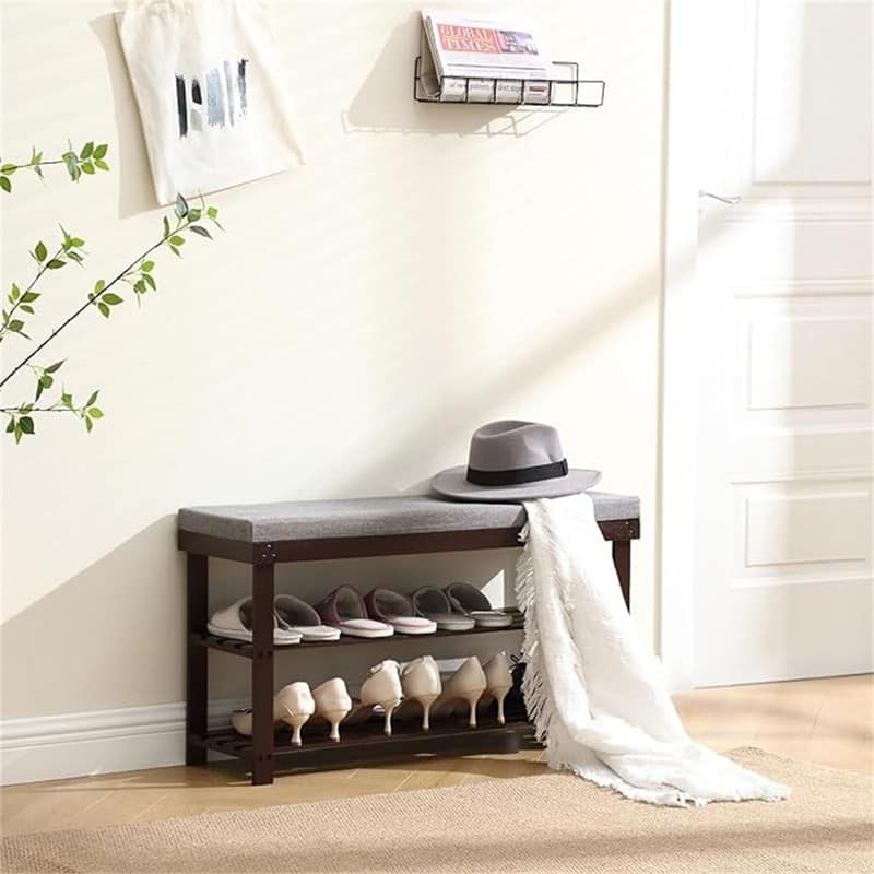 Shoe Rack for Entryway - 35.4"D x 11"W x 19.3"H - Dark Brown