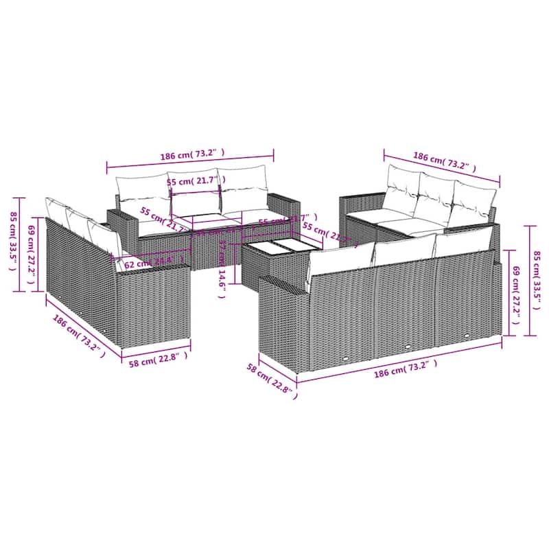 vidaXL Garden Sofa Set Black, Cream White - 21.7 x 21.7 x 14.6