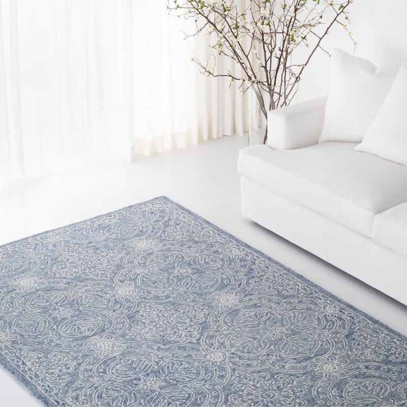 Lauren Ralph Lauren Handmade Etienne French Country Geometric Wool Rug - 4' x 6' - Blue/Ivory