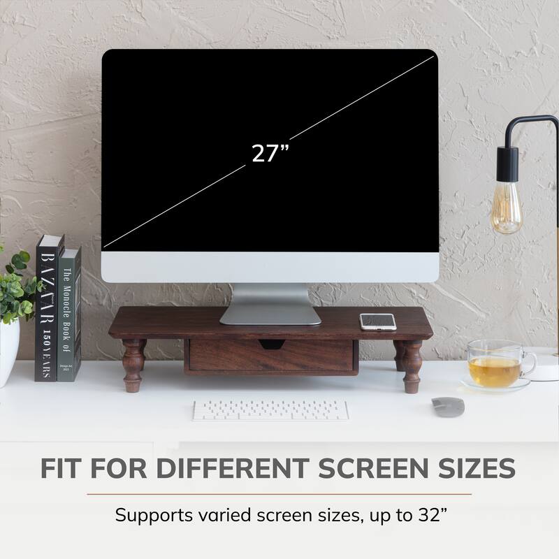 Jani Wood Monitor Stand Riser Desk - Ergonomic Design Stand, Desktop Organizer Table for Home, Office Workspace, Gaming Desk