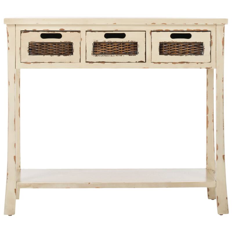 SAFAVIEH Lanie Distressed 3-Drawer Black Console Table - 34" x 14" x 30" - 34Wx14Dx30H - Vintage Cream