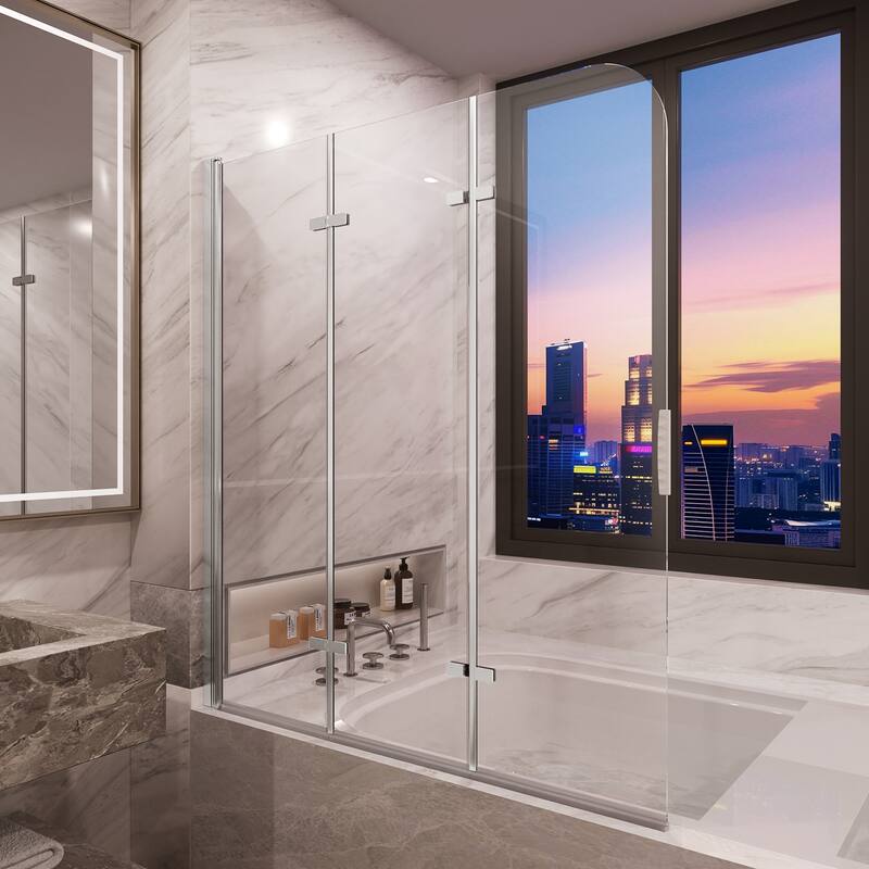 QuivaraView Tri-Foldable Tub Door Bathtub Screen with Tempered Glass in size 51" W x 59"H - 51*59 - Polished Chrome