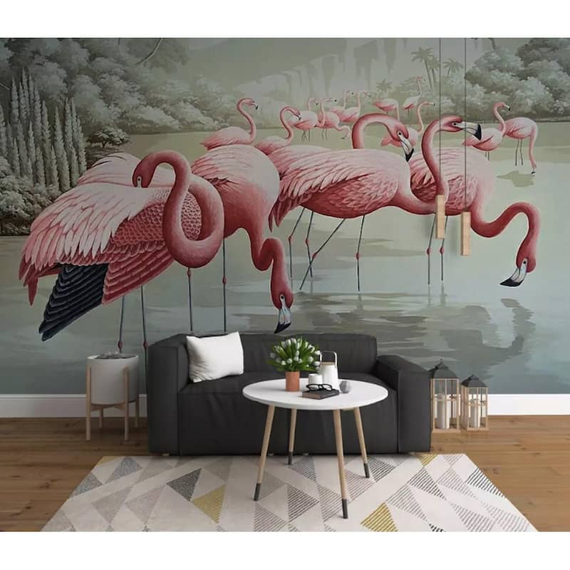 GK Wall Design Flamingo Vintage Lake Landscape Retro Removable Wallpaper