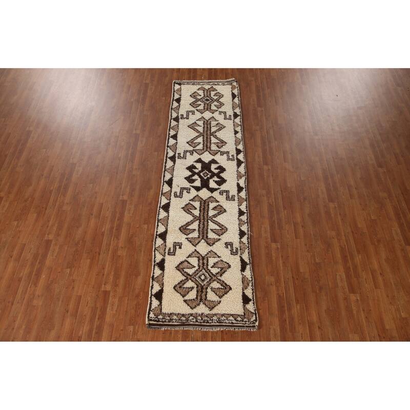 Natural Dye Handmade Kurdish Turkish Runner Rug Tribal Wool Carpet - 3'1"x 11'1"