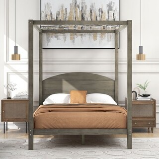 Full Size Canopy Platform Bed with Headboard and Support Legs