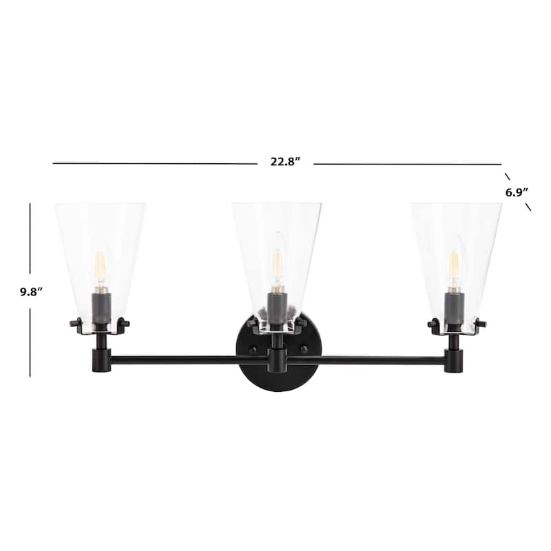 SAFAVIEH Lighting Hirono 3-Light Led Vanity Sconce - 22.8" W x 6.9" L x 9.8" H - 23Wx7Dx10H - Matte Black