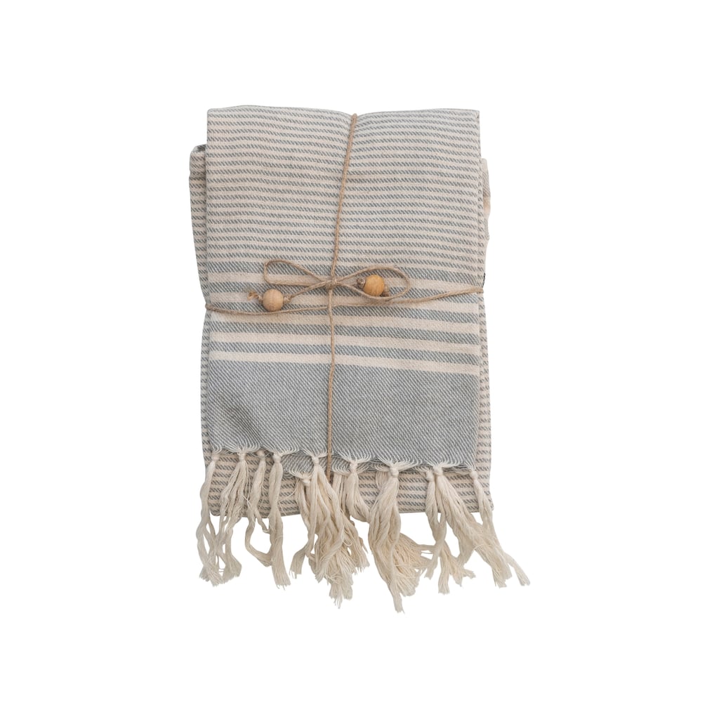 Cotton Tea Towels with Stripes and Fringe - 28.0"L x 18.0"W x 0.3"H - 28.0"L x 18.0"W x 0.3"H