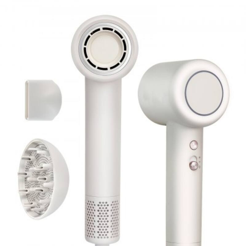 Cream White PC Ionic Hair Dryer 1400W with Diffuser & LED Display - 11.0 x 3.4 x 2.8 in - White