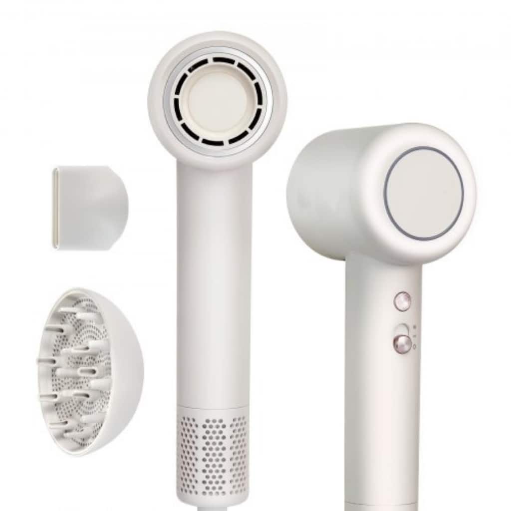 Cream White PC Ionic Hair Dryer 1400W with Diffuser & LED Display - 11.0 x 3.4 x 2.8 in