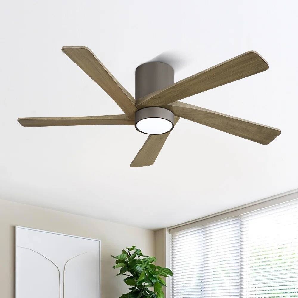 MLiAN 54" Solid Blades Indoor Flush Mount Ceiling Fan with Light Kit and Remote