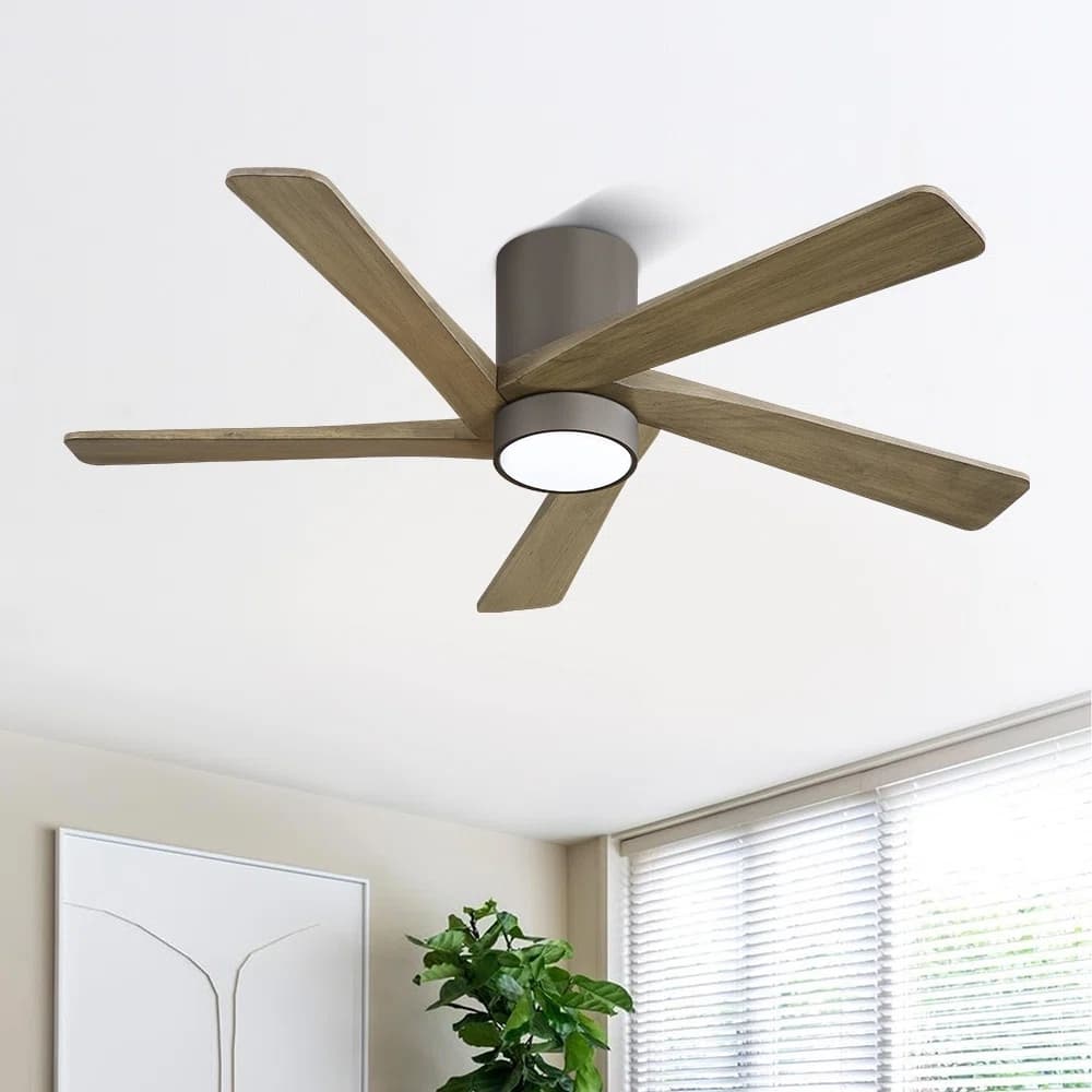 MLiAN 54" Solid Blades Indoor Flush Mount Ceiling Fan with Light Kit and Remote