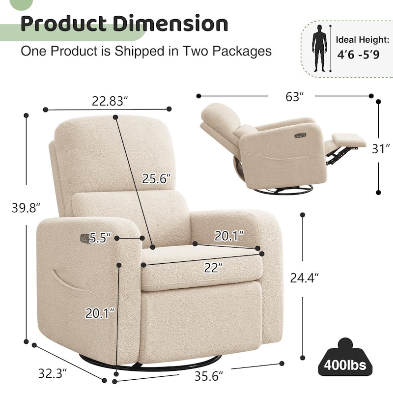 Swivel Power Recliner Chair Teddy Nursery Glider Rocking Recliner
