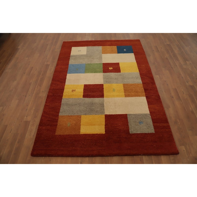 Hand Knotted Oriental 100% Wool Carpet Tribal Geometric Multi-Colored Gabbeh Area Rug - 6' 7'' X 4' 7''