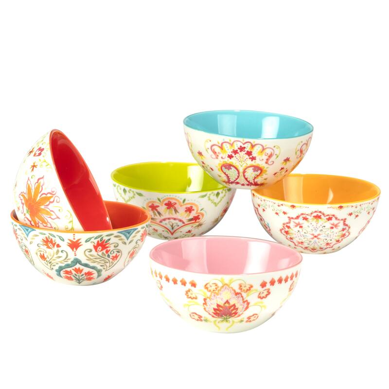 Certified International Francesca All Purpose 12 oz. Bowls, Set of 6 Assorted Designs - 4.75" Dia x 2.25"