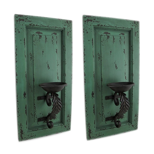 Shop Distressed Green Wood and Metal Wall Sconce Set of 2 ... Shop Distressed Green Wood and Metal Wall Sconce Set of 2 ... on Wood And Metal Wall Sconces id=21807