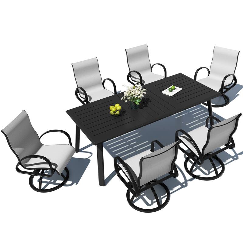 7/9-Piece Outdoor Patio Dining Set Swivel Sunbrella Dining Chairs and Aluminum Dining Table with Umbrella Hole - Augustine Oyster - Set of 7