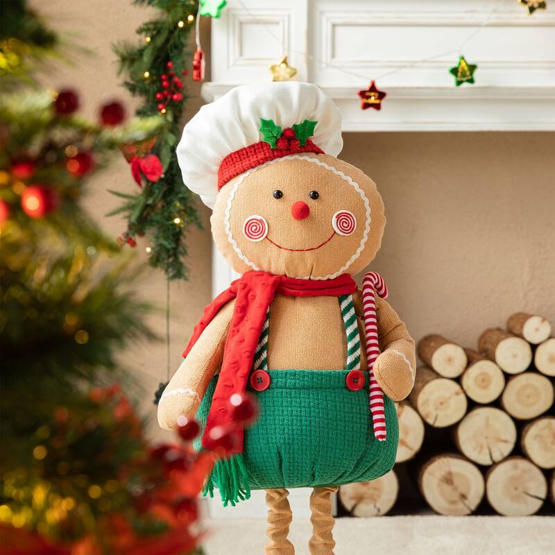 Glitzhome 39"H Telescoped Fabric Christmas Gingerbread Man Home Decor