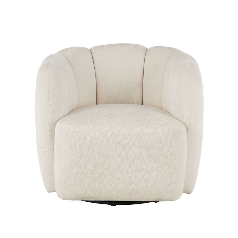 Cream Polyester Arched Swivel Living Room Accent Chair