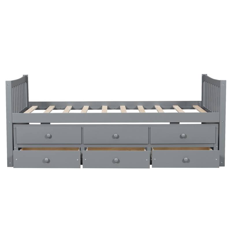 Daybed with Trundle and Drawers Twin Size Modern Wooden Sofa Bed Frame