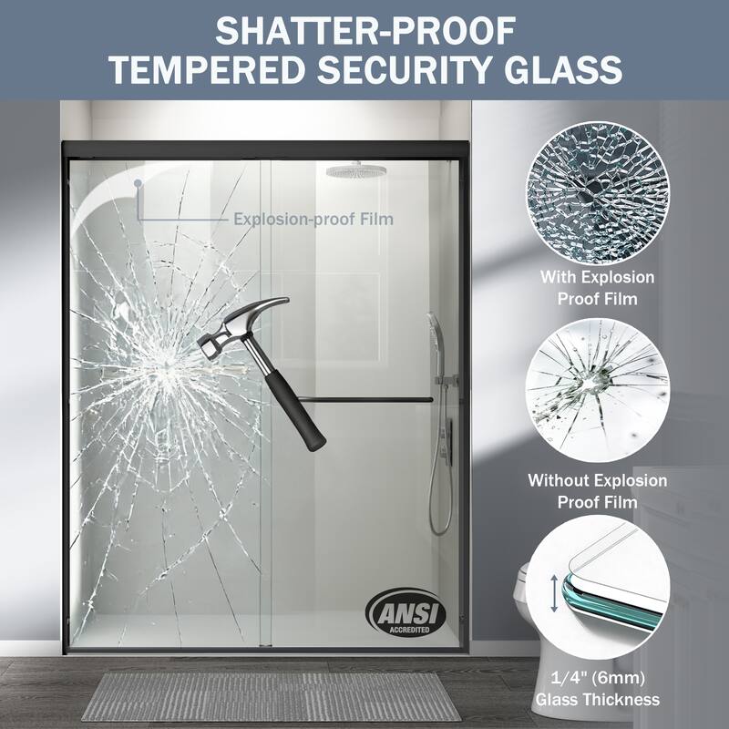 Anmytek 60x72 in Semi-frameless Double Sliding Shower Door