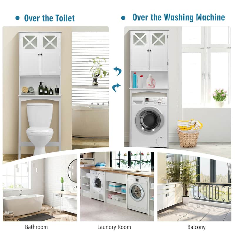 Gymax 2-Door Over The Toilet Bathroom Space Saver Storage Cabinet w/